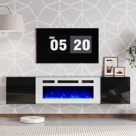 Wall TV Stand with 36" Electric Fireplace, Entertainment Center with Storage, Wall TV Stand (Color: Black White)