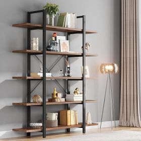 Tribesigns 5-Tier Bookshelf, Vintage Industrial Style Bookcase 72 H x 12 W x 47L Inches (Color: Retro Brown)